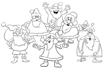 cartoon santa group coloring page