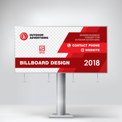 Billboard banner design, red template for placement of photos and text