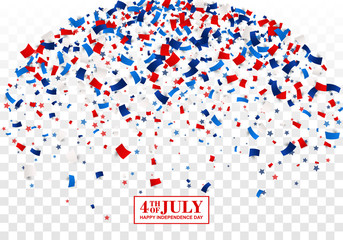 Obraz premium 4th of July festive background. American Happy Independence Day design concept with scatter papers, stars in traditional American colors - red, white, blue. Isolated.
