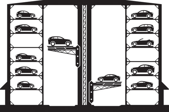 Automatic Car Parking - Vector Illustration