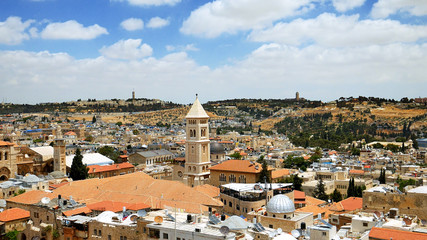 Fototapeta na wymiar Jerusalem panoramic aerial view. Jerusalem is most sacred place for religious people christians muslims and jews. It's most touristic place on the planet as well.