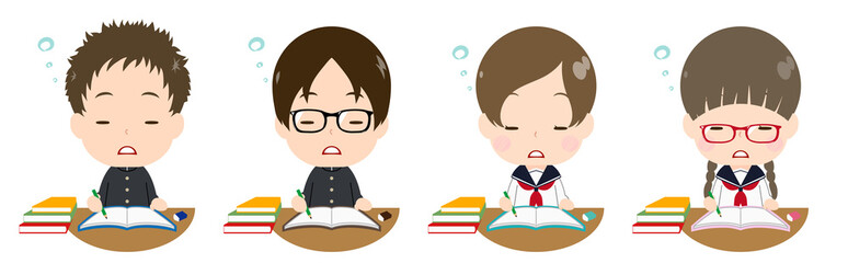 勉強する学生セット　うとうと