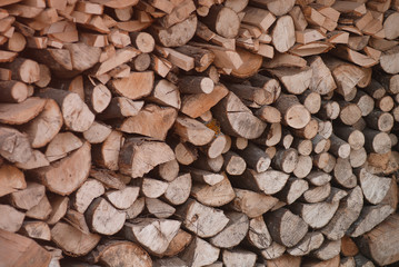 A pile of chipped firewood for the fireplace