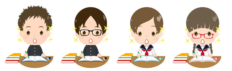 勉強する学生セット　期待