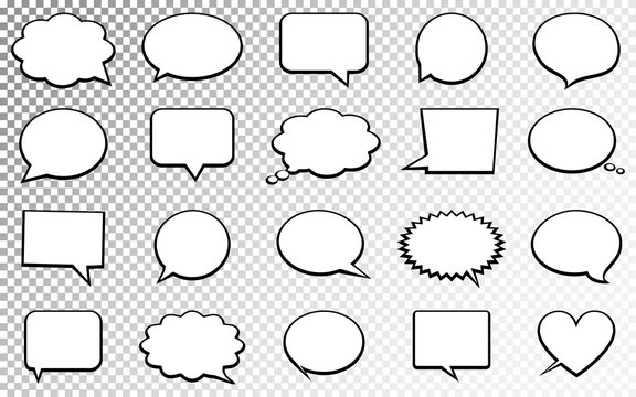 Blank empty speech bubbles. Isolated on transparent background. Vector illustration.