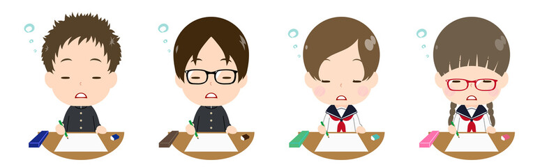 テストを受ける学生　うとうと