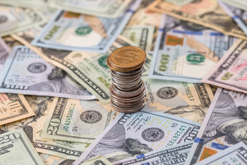 us coin abobe dollar banknote. close up