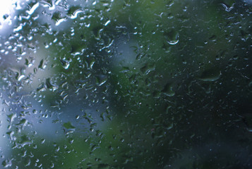 Rainy day drops on window