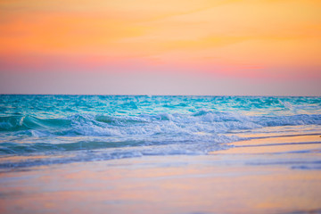 Amazing beautiful sunset on an exotic caribbean seashore - 163075693