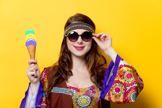 Young hippie girl with sunglasses and ice-cream