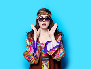 Portrait of Young hippie girl with sunglasses