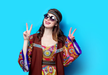 Portrait of Young hippie girl with sunglasses