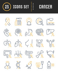 Set Vector Flat Line Icons Cancer