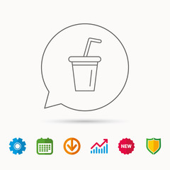 Soft drink icon. Soda sign. Calendar, Graph chart and Cogwheel signs. Download and Shield web icons. Vector