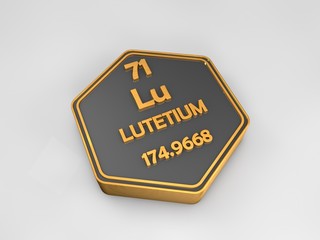 Lutetium - Lu - chemical element periodic table hexagonal shape 3d render