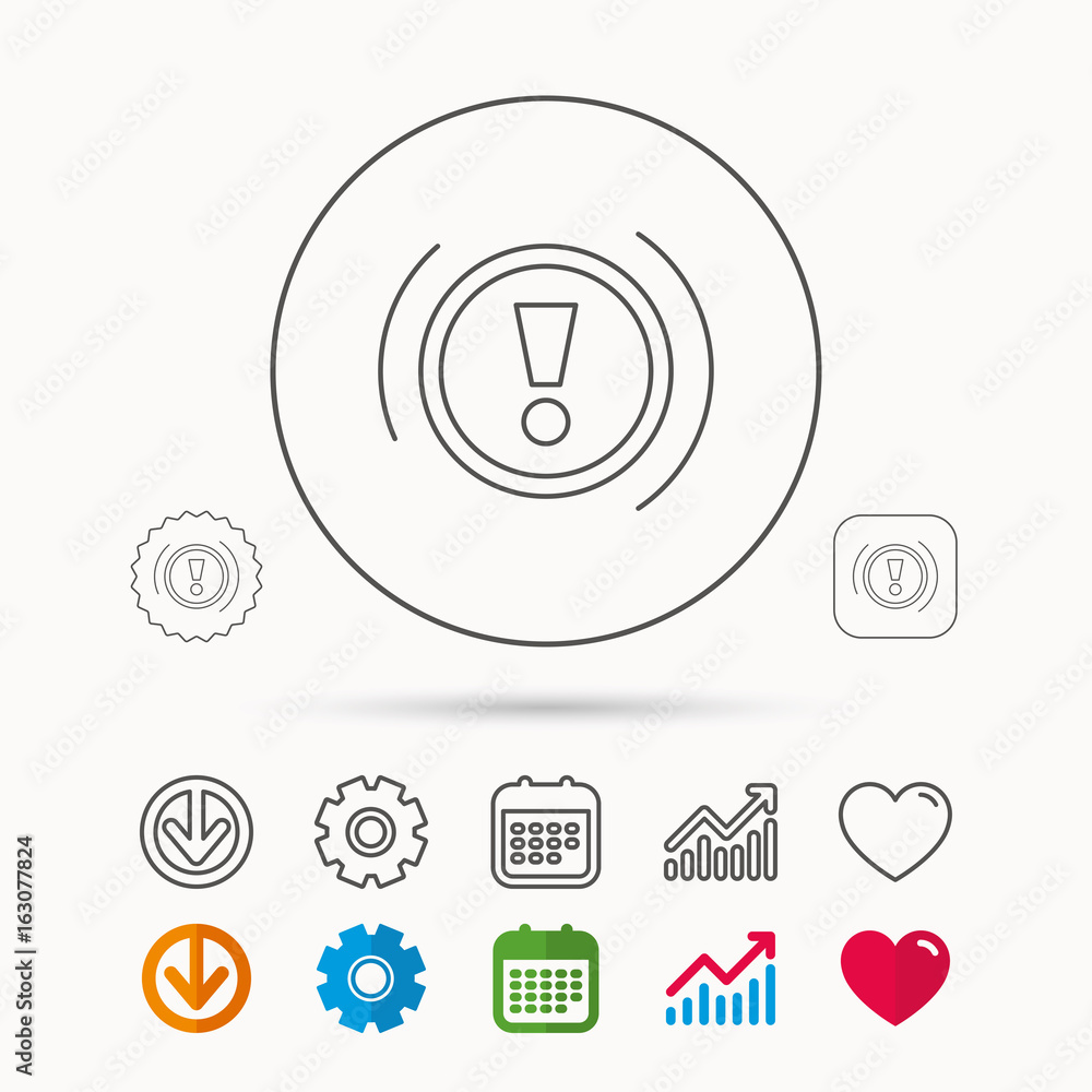 Poster warning icon. dashboard attention sign. caution exclamation mark symbol. calendar, graph chart and c
