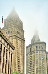 Fototapeta na wymiar Thurgood Marshall United States Courthouse and Manhattan Municipal Building in New York City
