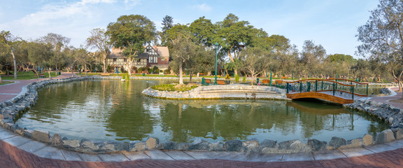 Panoramic view of Olive Grove Park (or El Olivar Forest) in San Isidro district - Lima, Peru