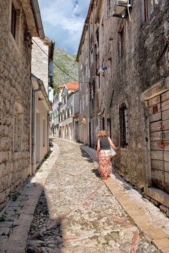 Street Old Town in Risan , Montenegro