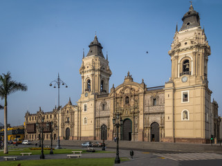 Fototapeta na wymiar The Basilica Cathedral of Lima at Plaza Mayor - Lima, Peru