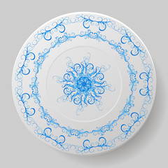 decorative plate. Plate with blue ornament. vector illustration