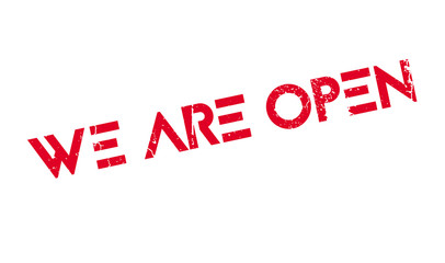 We Are Open rubber stamp. Grunge design with dust scratches. Effects can be easily removed for a clean, crisp look. Color is easily changed.