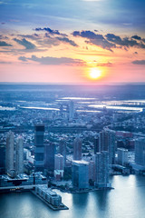 New Jersey skyline with sunset over Jersey City