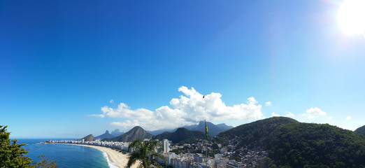 Aerial panoramic view of Copacabana beach in Rio de Janeiro Brazil