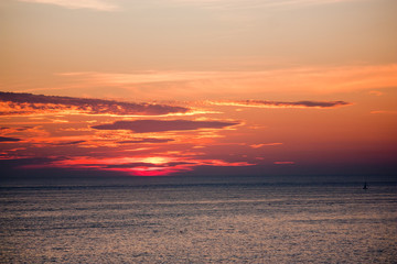 susnset with many clouds and red color in Ixtapa, Mexico