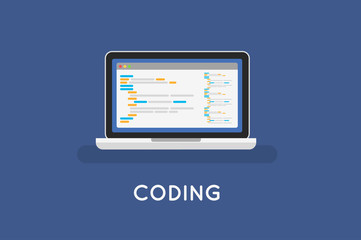 Coding php or html on laptop. Programming 