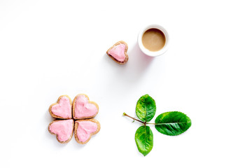 cookies for Valentine Day heartshaped white background top view 