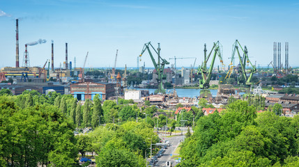 Fototapeta na wymiar Panoramic landscape on old Gdansk shipyard