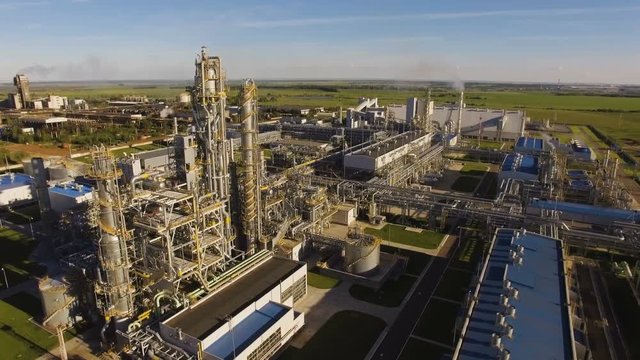 Units for nitric acid production on fertilizer plant. Aerial view