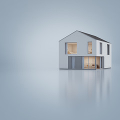 Scandinavian house in modern design with copy space, New home for big family on empty gray floor background - 3d rendering of residential building