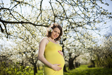 Flower garden, Orchard, Pregnant woman 