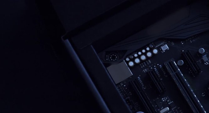 closeup video of PC motherboard