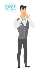 Obraz premium Young caucasian groom laughing out loud.