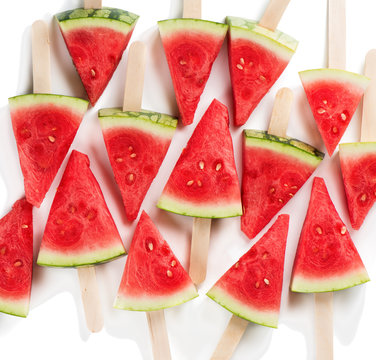 Watermelon popsicles, above view.