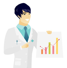 Young asian doctor showing financial chart.