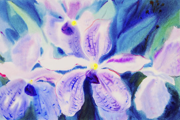 Obrazy na Szkle  Akwarela malarstwo fioletowy, różowy kolor kwiatów orchidei.