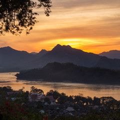 Beautiful sunset over the Mekong river in Luang Prabang, Laos