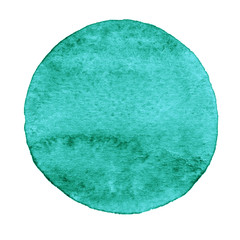 Blue, mint circle painted with watercolor on a white background