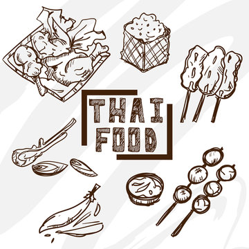 Thai food objects drawing graphic object