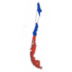 Fototapeta na wymiar Chile Map Outline with Chilean Flag on White with Shadows 3D Illustration