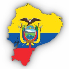 Ecuador Map Outline with Ecuadorian Flag on White with Shadows 3D Illustration