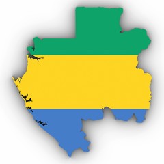 Gabon Map Outline with Gabonese Flag on White with Shadows 3D Illustration