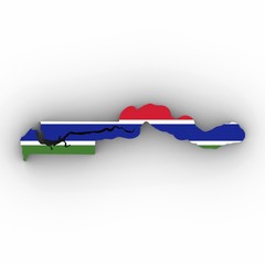 Gambia Map Outline with Gambian Flag on White with Shadows 3D Illustration