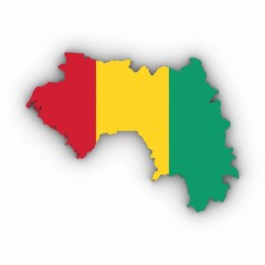 Guinea Map Outline with Guinean Flag on White with Shadows 3D Illustration