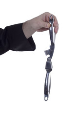 Garlic crusher in hand