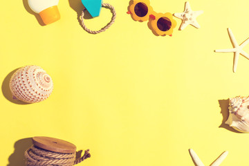 Summer lifestyle objects theme on a yellow background